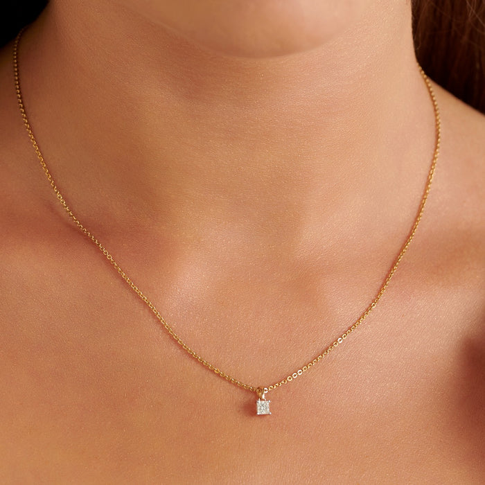 Solitaire 0.20ct 4 Claw Princess Diamond Pendant In 9K Yellow Gold