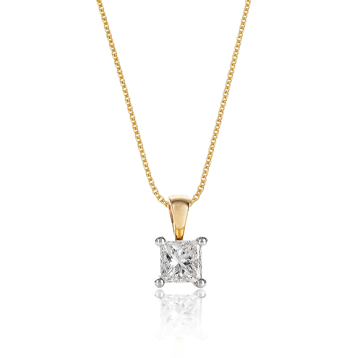 Solitaire 0.20ct 4 claw princess diamond pendant in 9K yellow gold