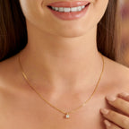 Solitaire 0.30ct 4 Claw Princess Cut Diamond Pendant Necklace In 18K Yellow Gold