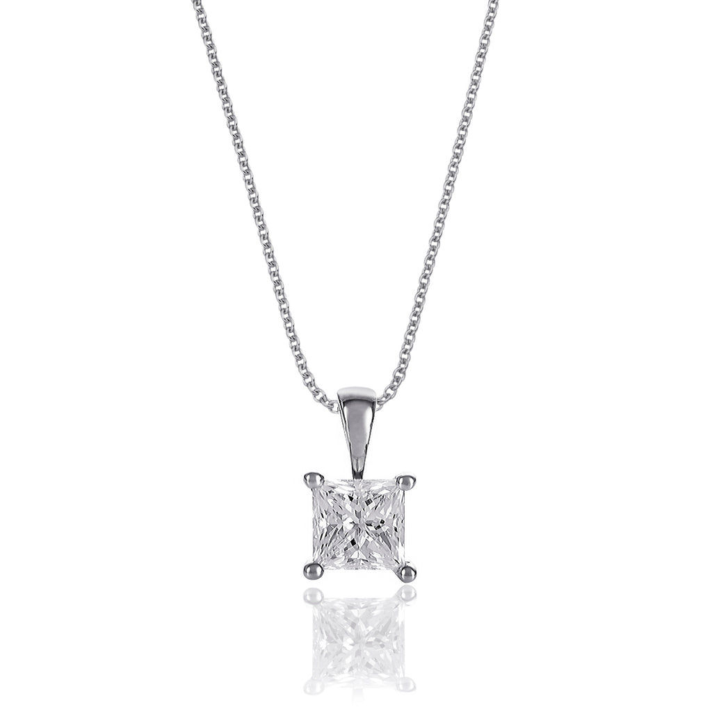 Solitaire 0.20ct 4 claw princess diamond pendant in 9K yellow gold