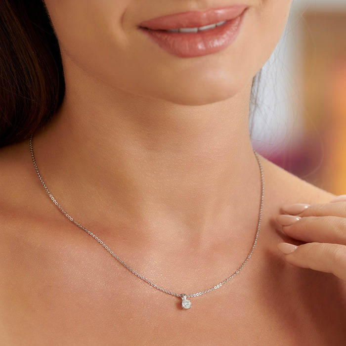 Solitaire 0.40ct 4 Claw Brilliant Cut Diamond Pendant Necklace In 18K White Gold