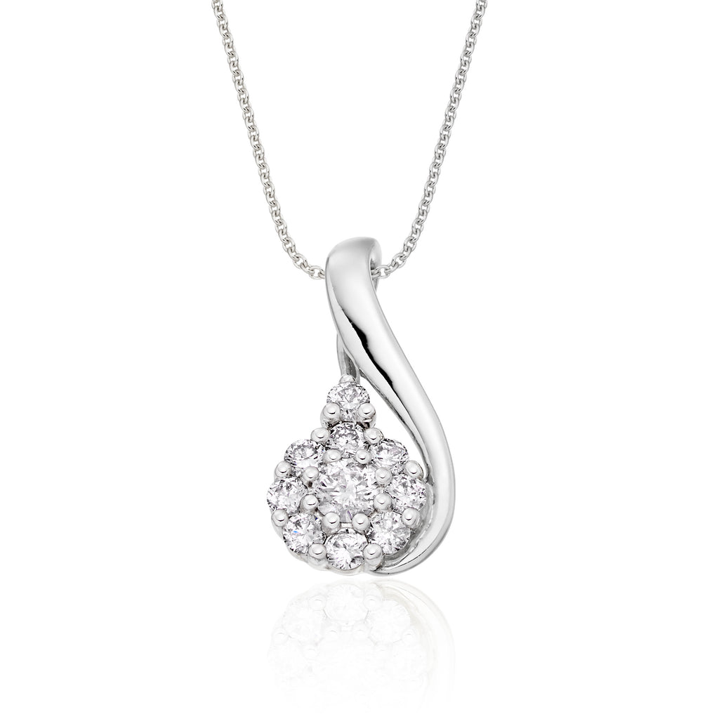 Treble clef 0.30ct cluster diamond pendant in 9K white gold