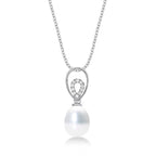 Pearl Necklace Dazzling White Cubic Zirconia Stones in 9K White Gold