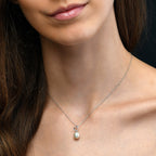 Freshwater Pearl Drop Necklace with Tilting Heart 9K White Gold