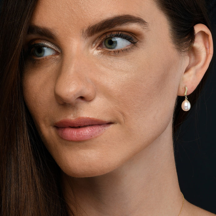 Freshwater Pearl Drop Earrings with White Drop Pearls in 9K Yellow Gold