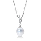 Drop Shaped Pearl Necklace with Cubic Zirconia Stone 9K White Gold