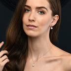 Drop Shaped Pearl Necklace with Cubic Zirconia Stone 9K White Gold