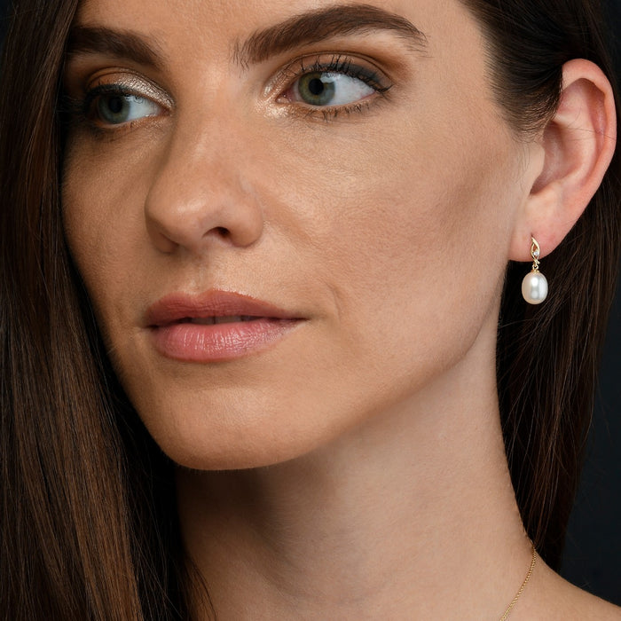 Pearl Drop Earrings Freshwater Pearls & Cubic Zirconia 9K Yellow Gold