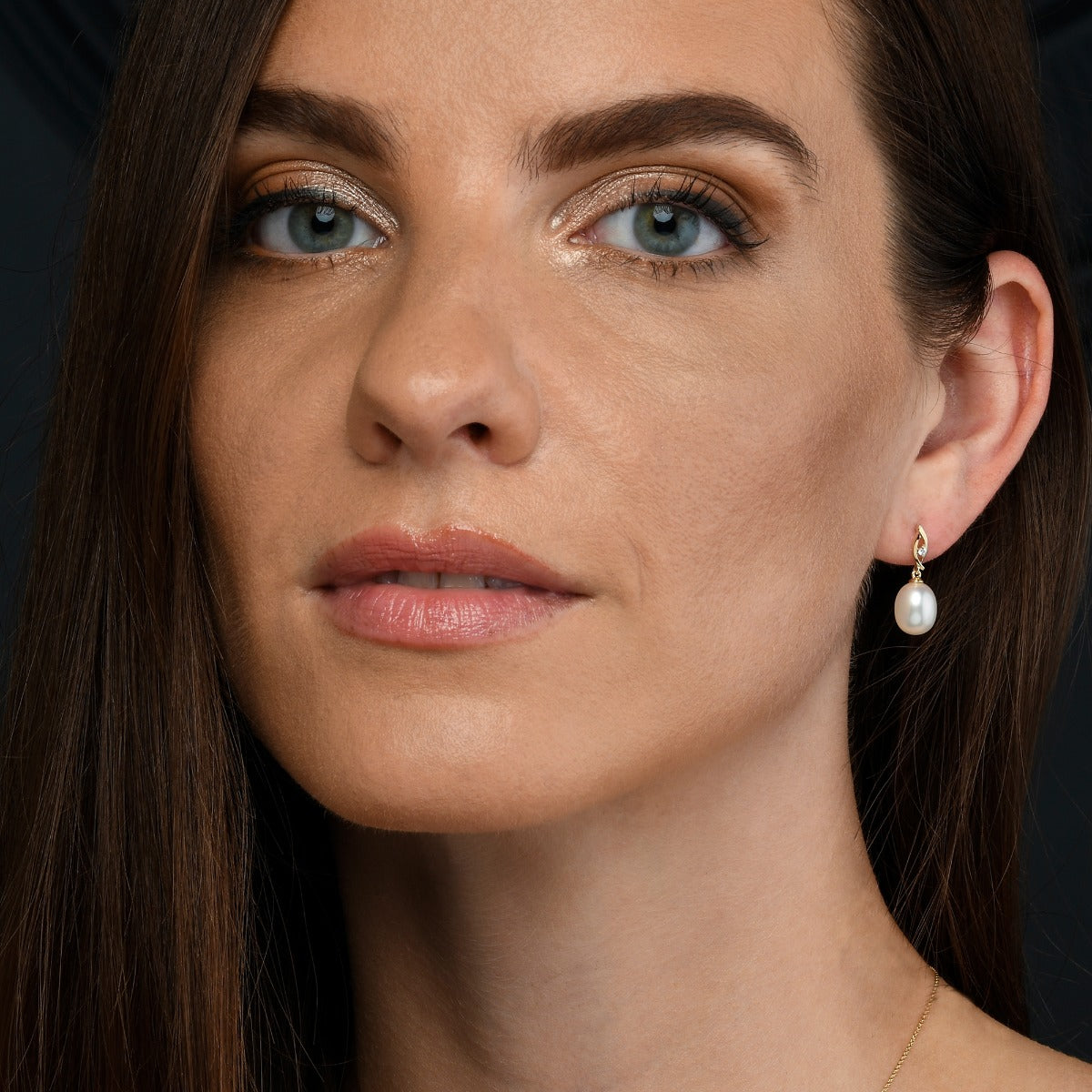Pearl Drop Earrings Freshwater Pearls & Cubic Zirconia 9K Yellow Gold