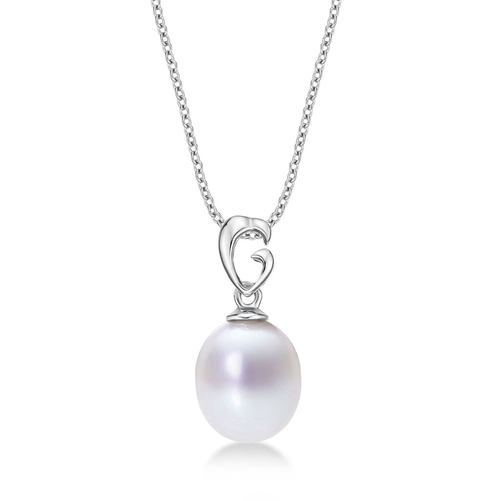 Pearl Drop Pendant Single White Freshwater Pearl in 9K White Gold