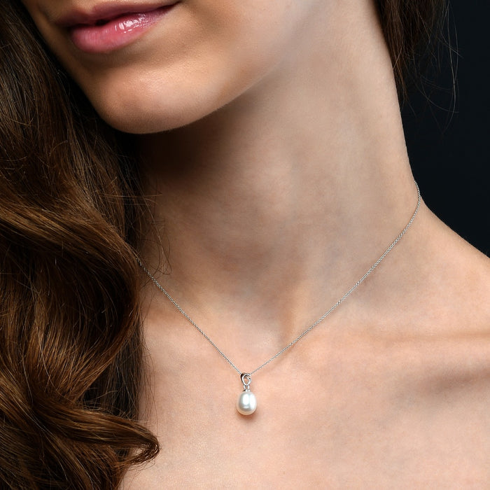 Pearl Drop Pendant Single White Freshwater Pearl in 9K White Gold
