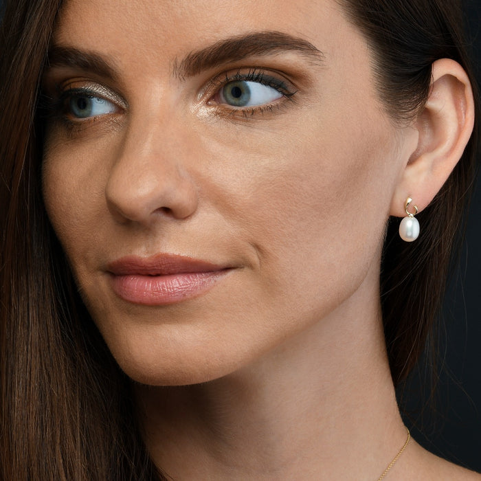 Freshwater Pearl Drop Earrings with White Pearls in 9K Yellow Gold