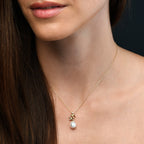 Twin Butterfly Pearl Necklace with Single Drop Pearl in 9K Yellow Gold