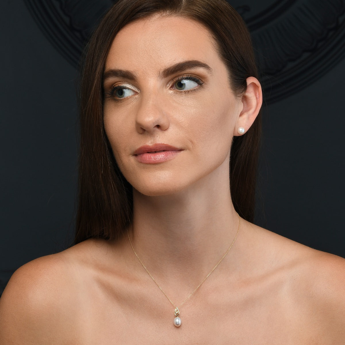 Pearl Necklace with Freshwater Pearl & Cubic Zirconia 9K Yellow Gold