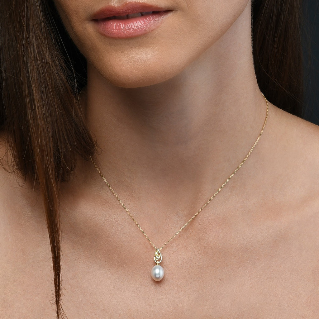 Pearl Necklace with Freshwater Pearl & Cubic Zirconia 9K Yellow Gold