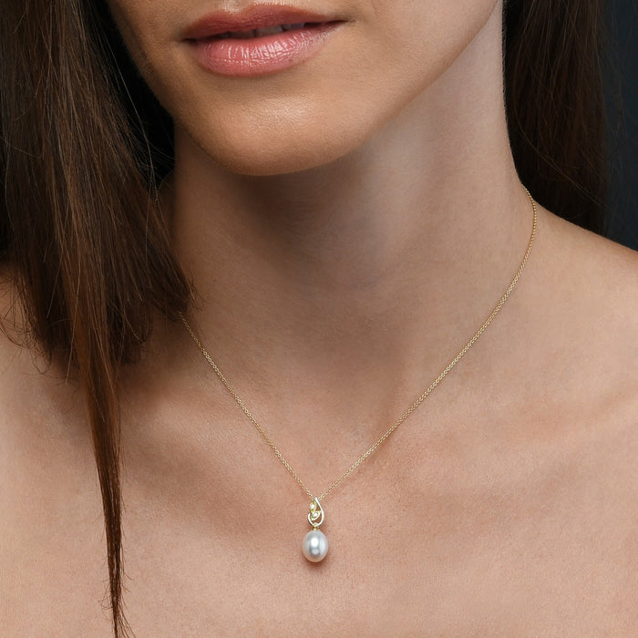 Pearl Necklace with Freshwater Pearl & Cubic Zirconia 9K Yellow Gold