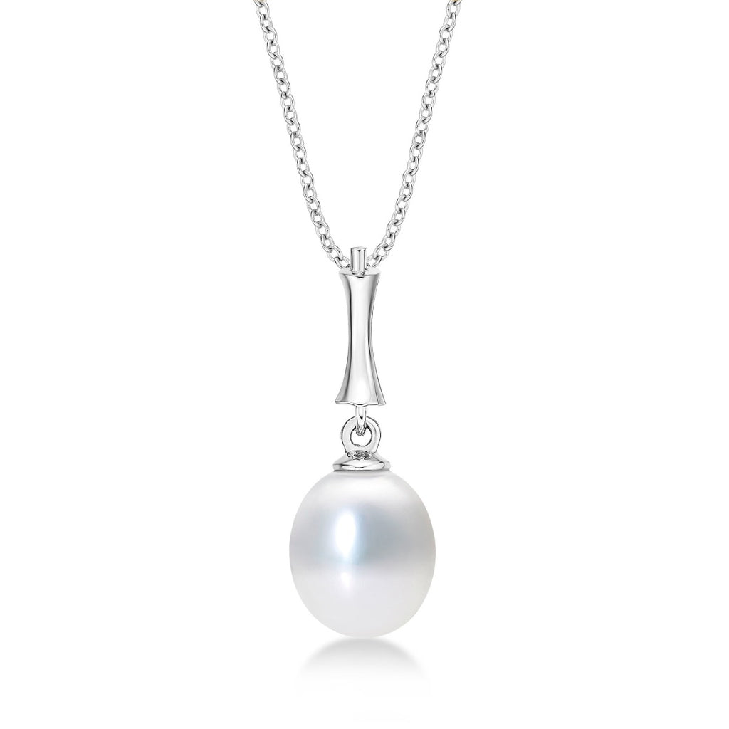 Pearl Drop Pendant Necklace with Freshwater Pearl 9K White Gold