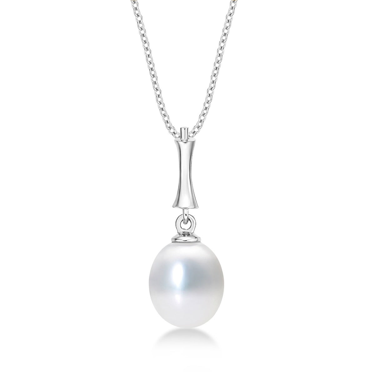Pearl Drop Pendant Necklace with Freshwater Pearl 9K White Gold