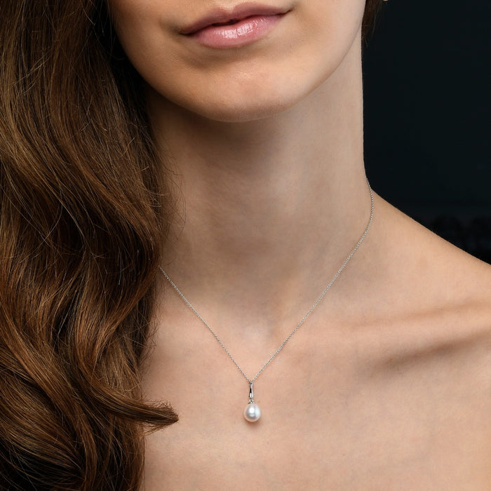 Pearl Drop Pendant Necklace with Freshwater Pearl 9K White Gold