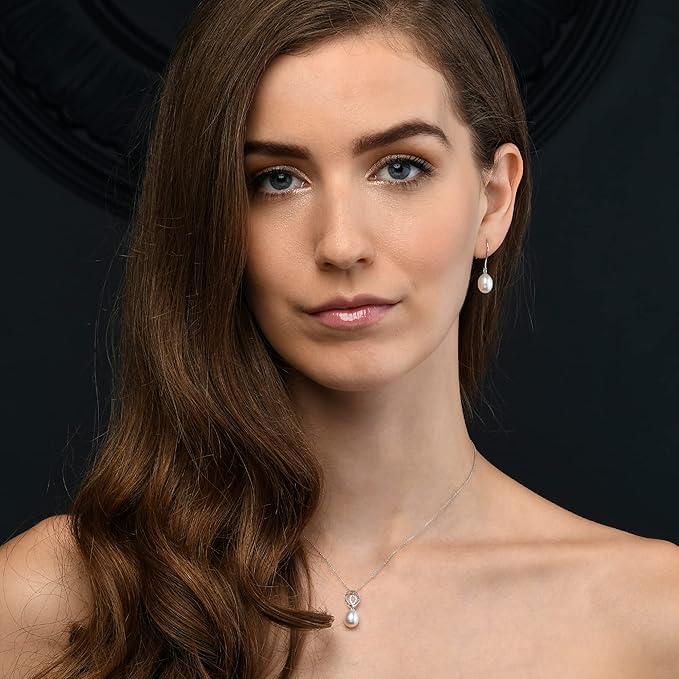 Sterling Silver Pearl Drop Earrings with White Freshwater Drop Pearls