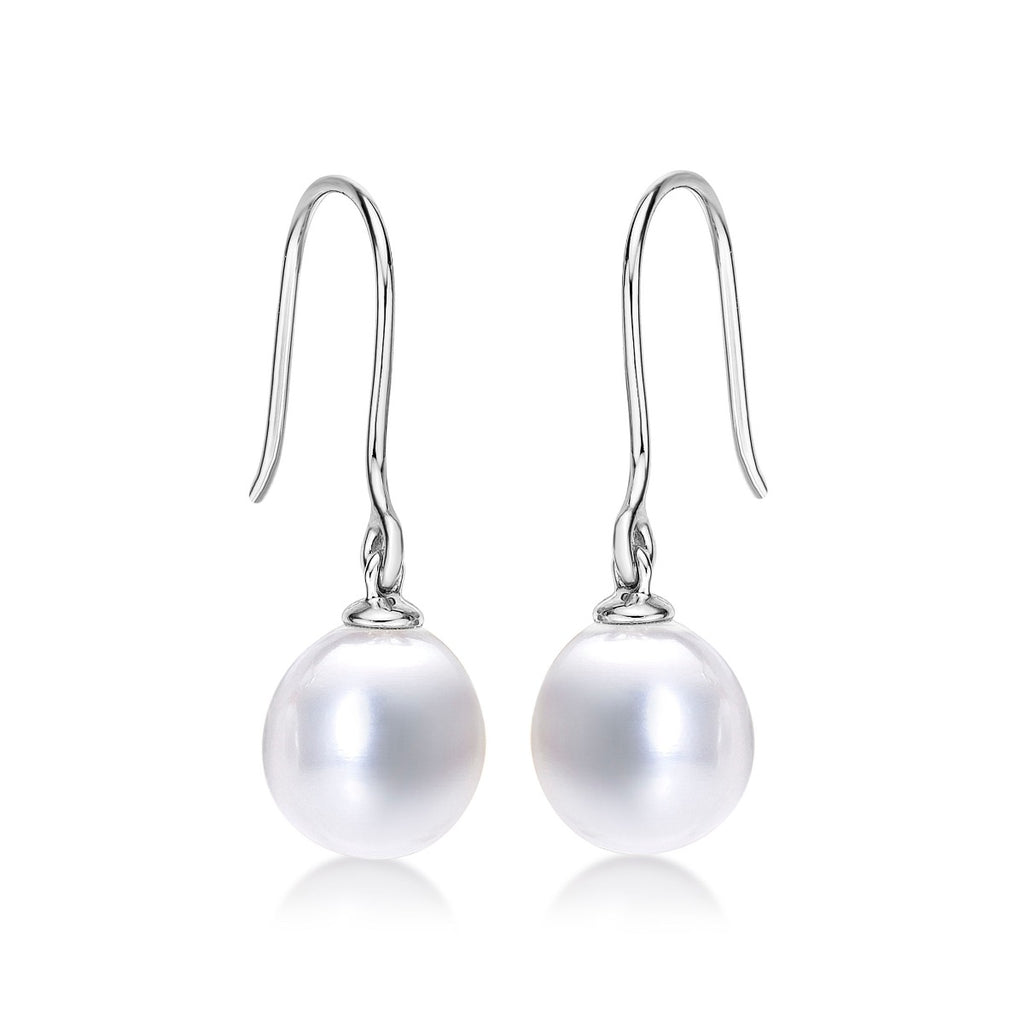 Side view of Pearl Drop Earrings with White Freshwater Drop Pearls in 9K White Gold