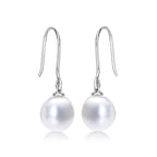 Side view of Pearl Drop Earrings with White Freshwater Drop Pearls in 9K White Gold