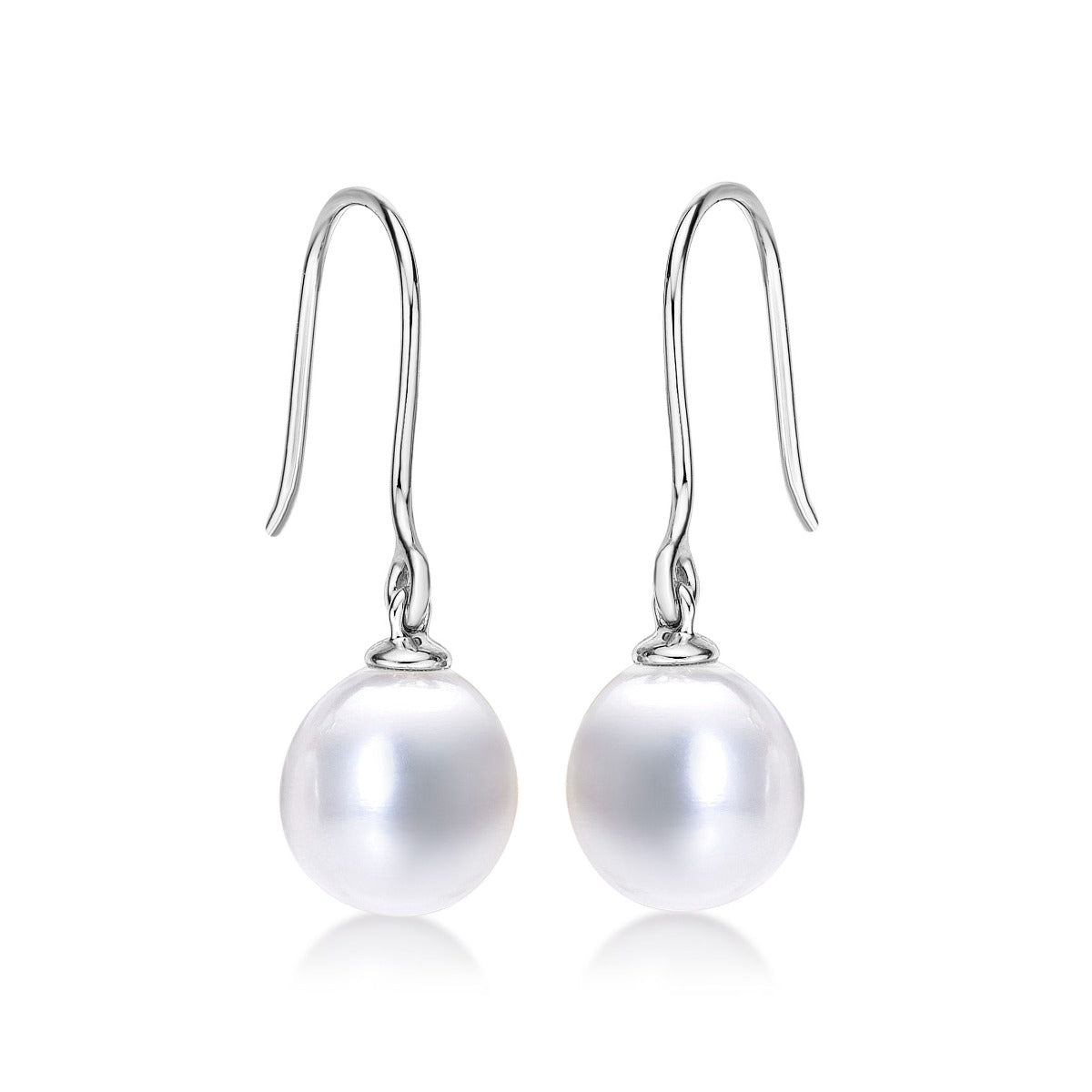 Side view of Pearl Drop Earrings with White Freshwater Drop Pearls in 9K White Gold