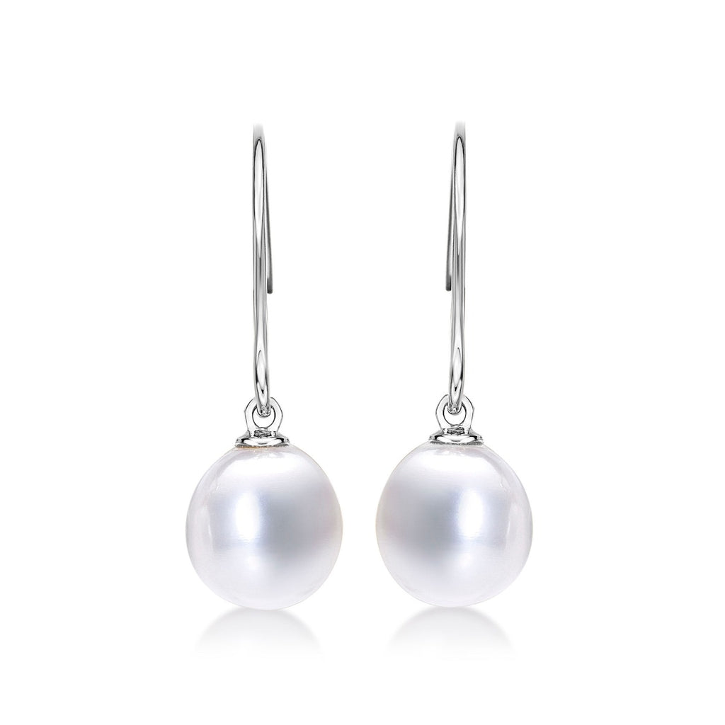Pearl Drop Earrings with White Freshwater Drop Pearls in 9K White Gold
