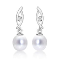 Pearl Drop Earrings Freshwater Pearls & Cubic Zirconia 9K White Gold