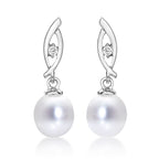 Pearl Drop Earrings Freshwater Pearls & Cubic Zirconia 9K White Gold