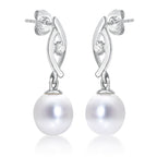 Side view of Pearl Drop Earrings Freshwater Pearls & Cubic Zirconia 9K White Gold