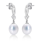 Side view of Freshwater Pearl Drop Earrings Pearls & Cubic Zirconia 9K White Gold