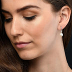 Sterling Silver Pearl Drop Earrings with White Pearls & Cubic Zirconia