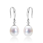 Sterling Silver Pearl Drop Earrings with White Pearls & Cubic Zirconia