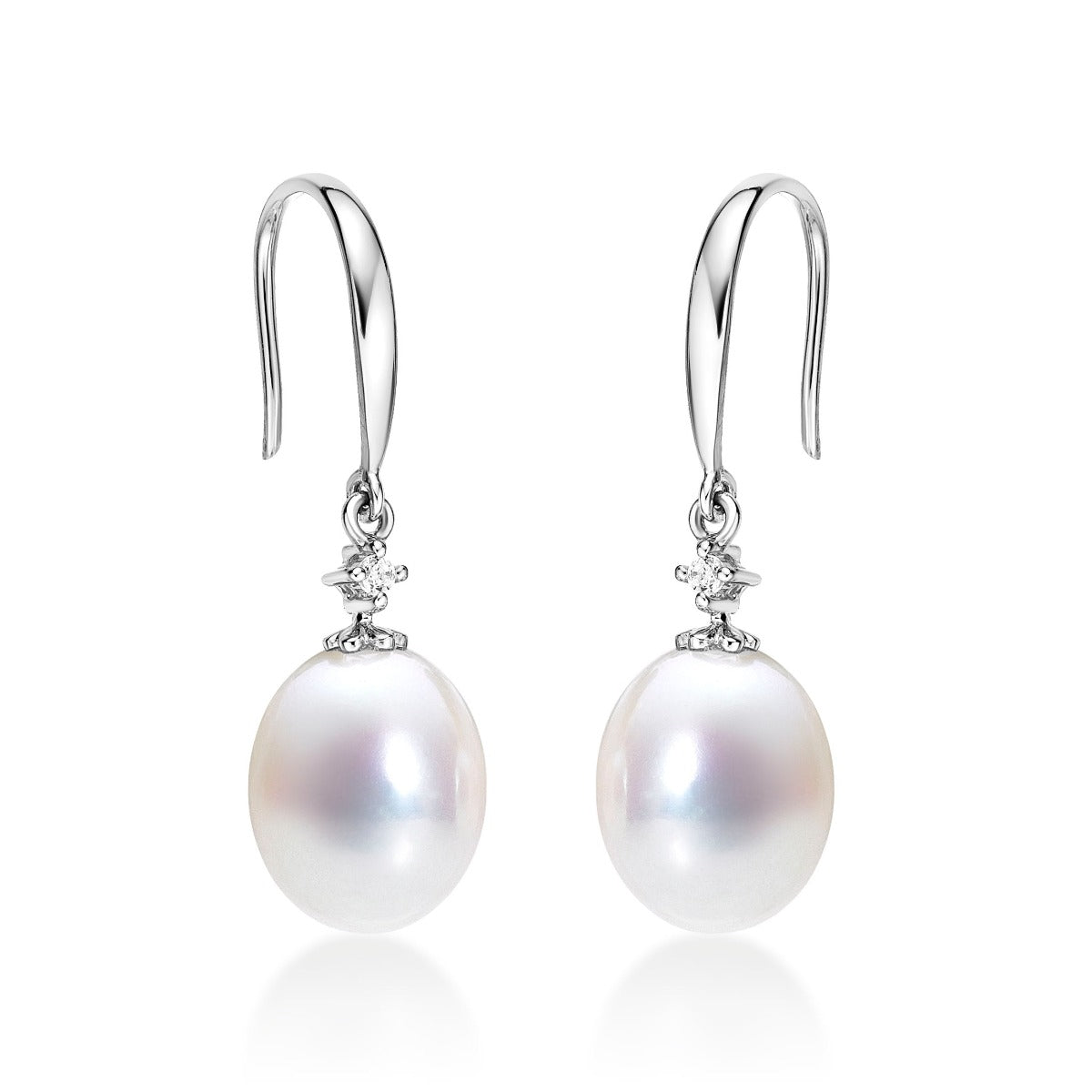 Sterling Silver Pearl Drop Earrings with White Pearls & Cubic Zirconia