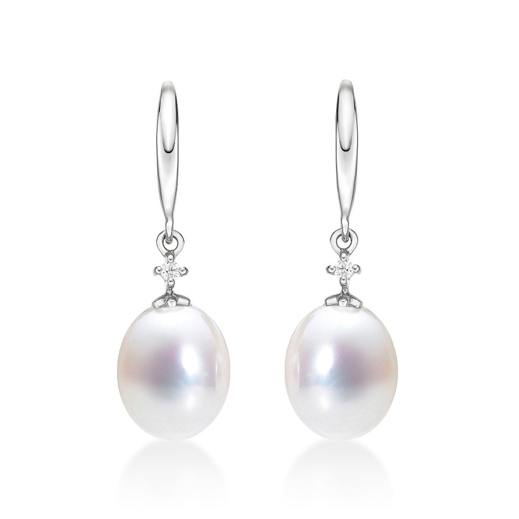 Sterling Silver Pearl Drop Earrings with White Pearls & Cubic Zirconia