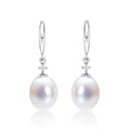 Sterling Silver Pearl Drop Earrings with White Pearls & Cubic Zirconia