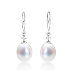 Sterling Silver Pearl Drop Earrings with White Pearls & Cubic Zirconia
