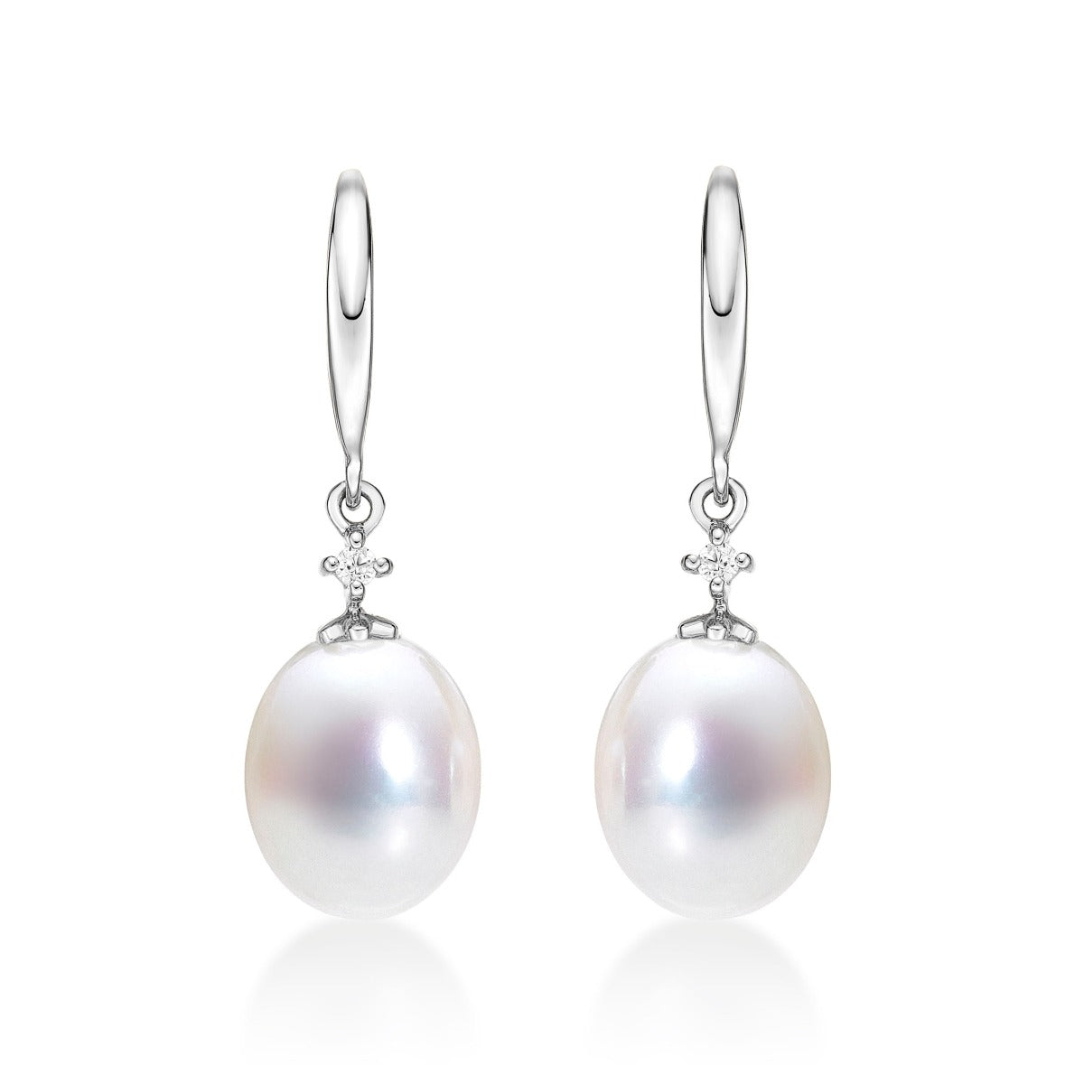 Sterling Silver Pearl Drop Earrings with White Pearls & Cubic Zirconia