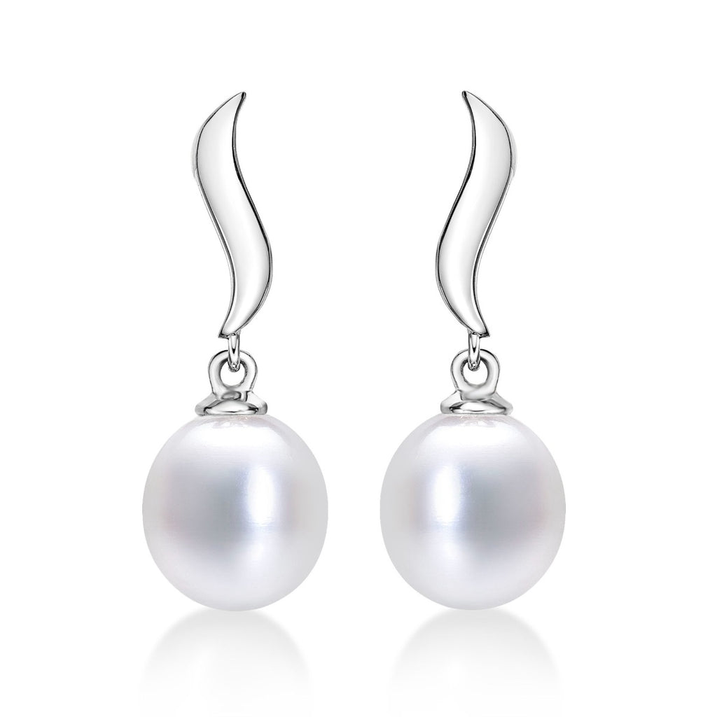 925 Sterling Silver Freshwater Pearl Drop Earrings with White Drop Pearls