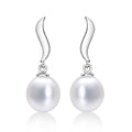 925 Sterling Silver Freshwater Pearl Drop Earrings with White Drop Pearls
