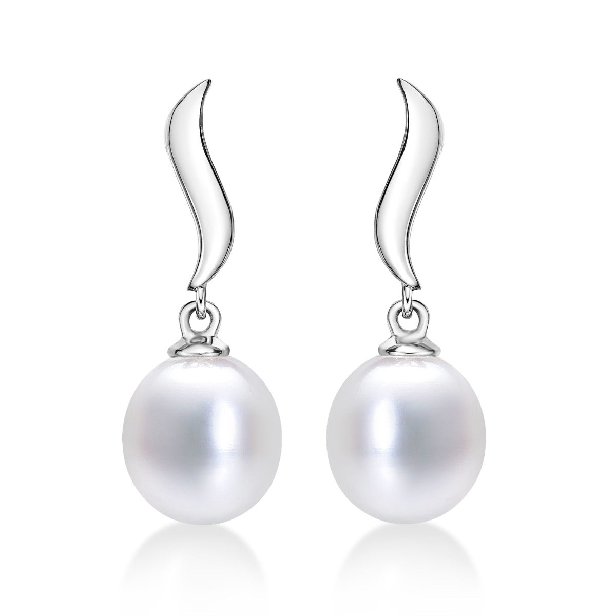 925 Sterling Silver Freshwater Pearl Drop Earrings with White Drop Pearls