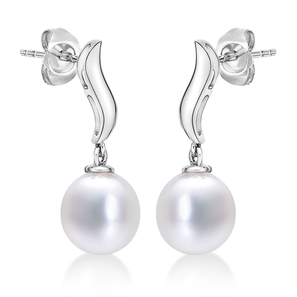 925 Sterling Silver Freshwater Pearl Drop Earrings with White Drop Pearls