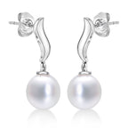 925 Sterling Silver Freshwater Pearl Drop Earrings with White Drop Pearls