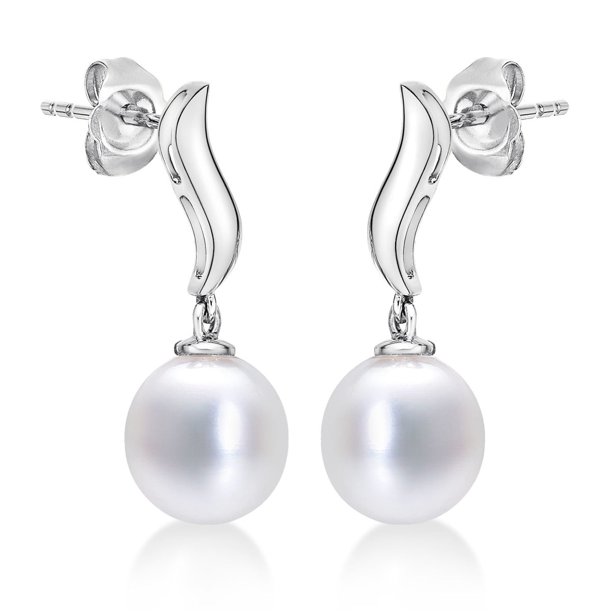 925 Sterling Silver Freshwater Pearl Drop Earrings with White Drop Pearls