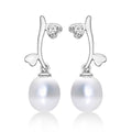 Pearl Drop Earrings with Cubic Zirconia Hearts in 9K White Gold