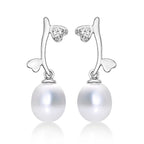 Pearl Drop Earrings with Cubic Zirconia Hearts in 9K White Gold