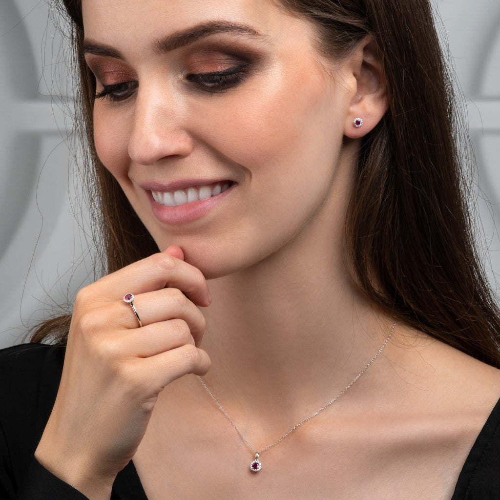 Ruby Ring 0.35ct Round Ruby & 0.09ct Diamonds 9K White Gold