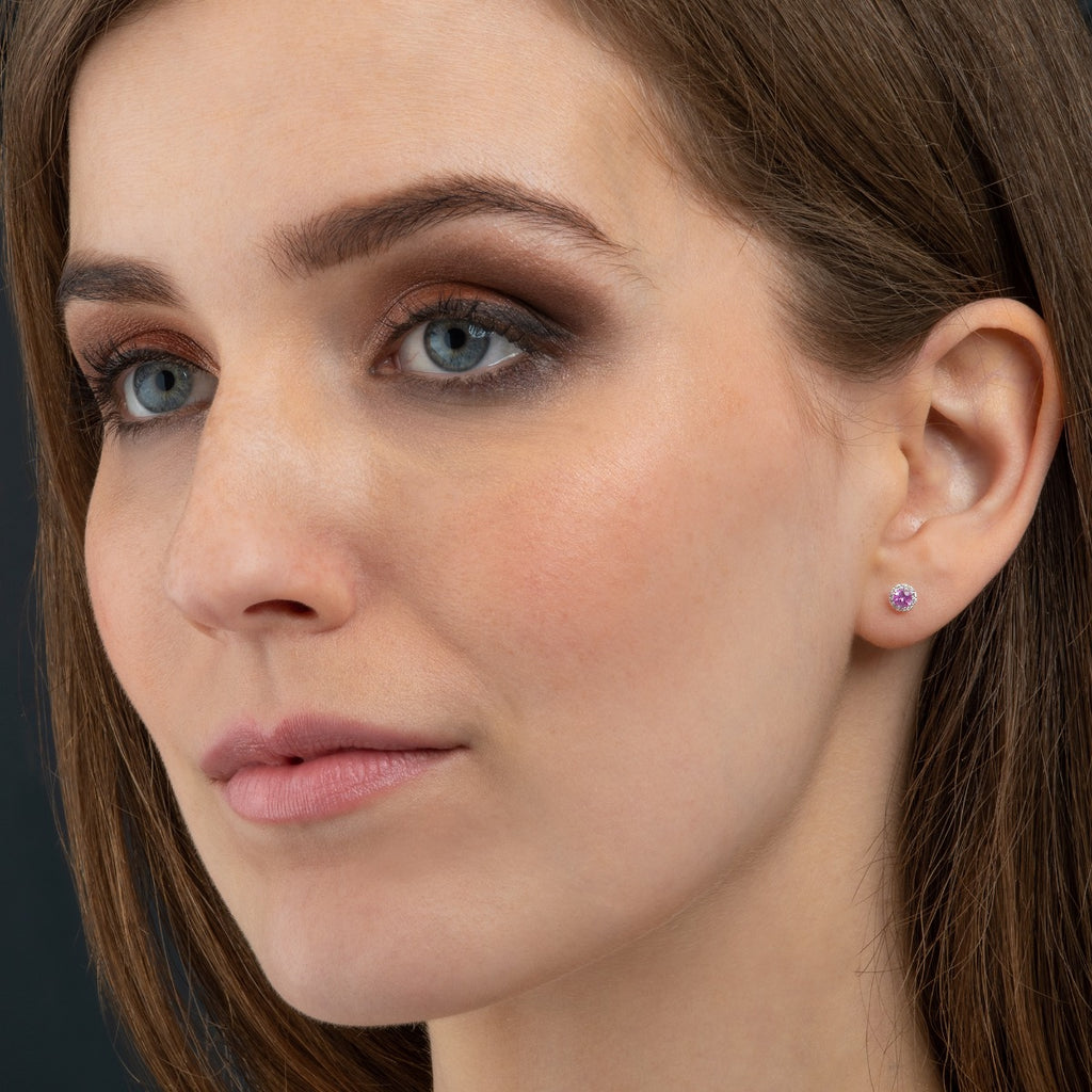 pink sapphire and diamond earrings in 9K White gold