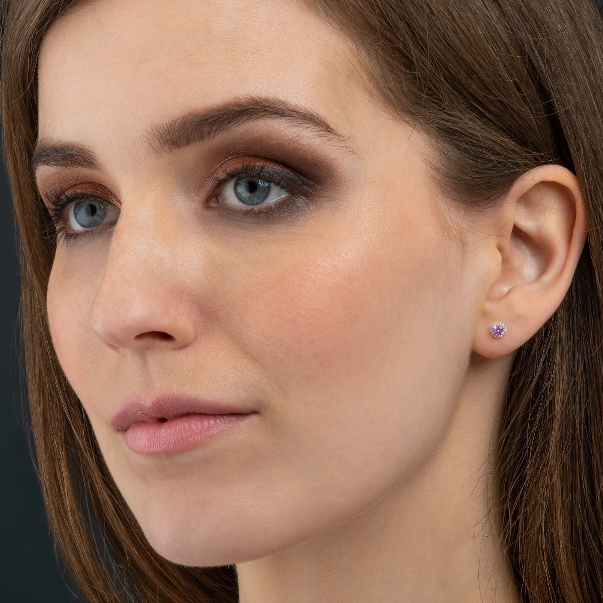 pink sapphire and diamond earrings in 9K White gold